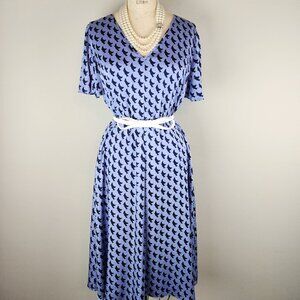 Nordstrom Signature Blue Print Midi Dress Flutter Sleeve in Stretch Silk * Sz 12